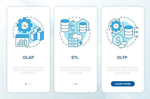 Data processing types blue onboarding mobile app screen Stock Illustration