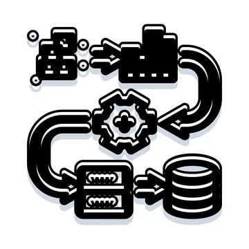Data processing workflow automation diagram icon Stock Illustration