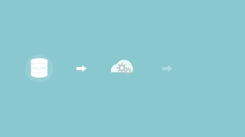 Data Processing Workflow with Database, Cloud and Chart - Teal Stock Footage 341489725