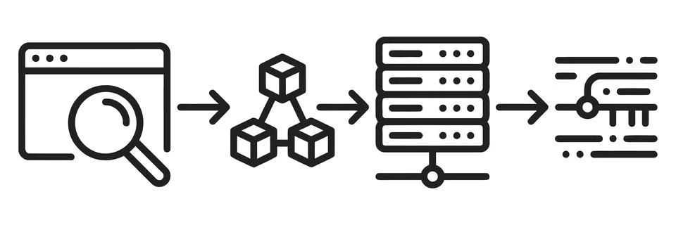 Data processing workflow icon set 库存插图