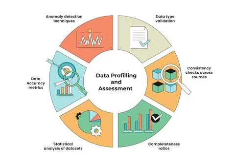 Data Profiling and Assessment Infographic with Circle or Circular Diagram. .. Stock Illustration
