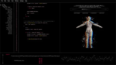Data programming text with Technological UI HUD Female Robotic animation Stock Footage 247314670