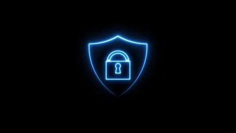 Data protect concept and bright neon line lock icon concept. Stock Footage 293484035