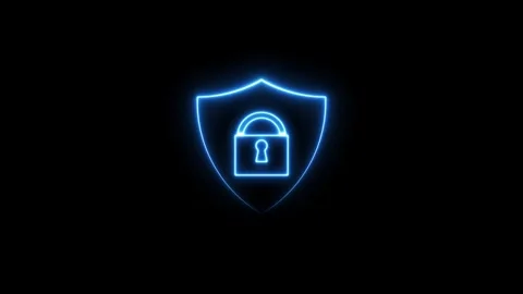 Data protect concept and bright neon line lock icon concept. Stock Footage 293484048