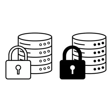 Data Protected Icons. Black and White Vector Illustration. Padlock and Data.. Stock Illustration