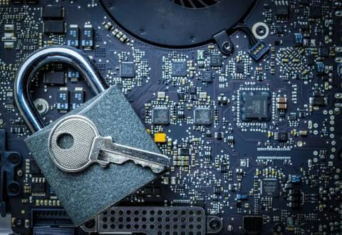Data protecting Security Concept. Computer Internet protection with lock, key 스톡 사진