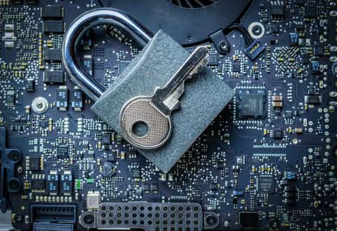 Data protecting Security Concept. Computer Internet protection with lock, key on Stock-Fotos