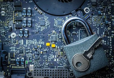 Data protecting Security Concept. Computer Internet protection with lock, key on 스톡 사진