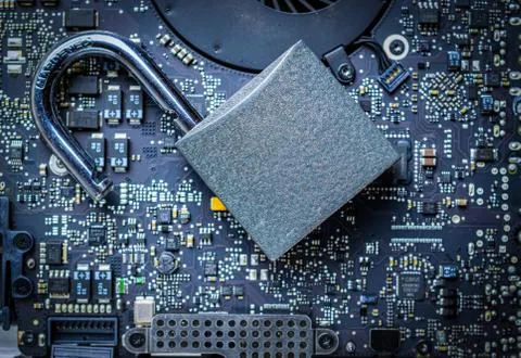 Data protecting Security Concept. Computer Internet protection with lock, key Foto stock