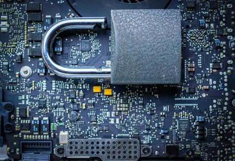 Data protecting Security Concept. Computer Internet protection with lock, key Stock Photos