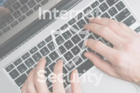 Data protecting security concept. Computer Internet protection symbol on blured Stock Photos