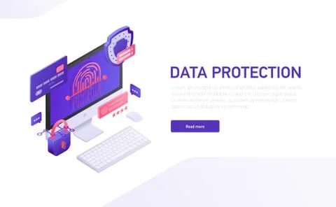 Data protection 3d isometric template of e-commerce site, home page vector 스톡 일러스트