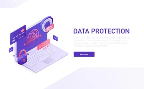 Data protection 3d isometric template of e-commerce site, home page vector Stock Illustration