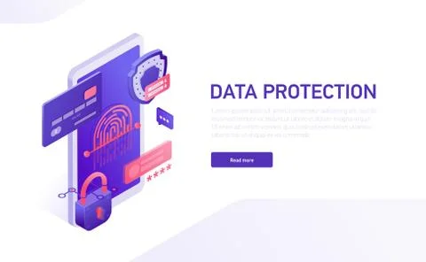Data protection 3d isometric template of e-commerce site, home page vector Stock Illustration