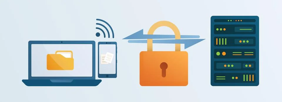 Data Protection and Communication with Server Illustration 스톡 일러스트