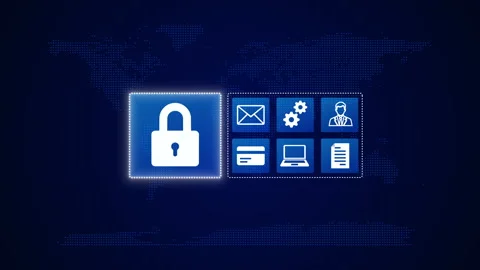 Data protection and cyber security, Network security with padlock icon Stock Footage 348799898
