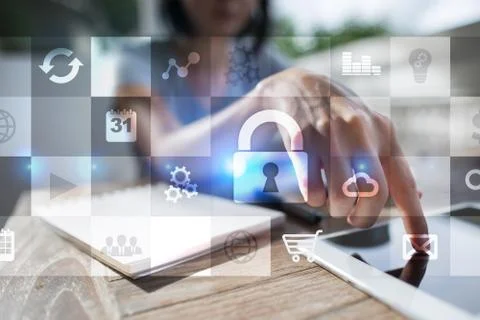 Data protection and cyber security concept on the virtual screen. イラスト素材