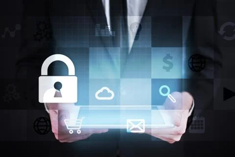 Data protection and cyber security concept on the virtual screen Fotos Stock