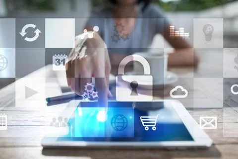 Data protection and cyber security concept on the virtual screen Stock-Fotos