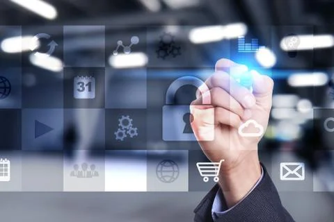 Data protection and cyber security concept on the virtual screen Stock-Fotos