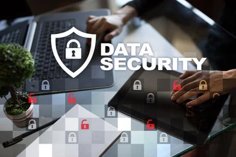 Data protection and cyber security concept on the virtual screen. Stock-Fotos