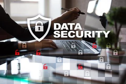 Data protection and cyber security concept on the virtual screen. Stock-Fotos
