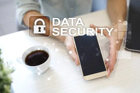 Data protection and cyber security concept on the virtual screen. Stock-Fotos