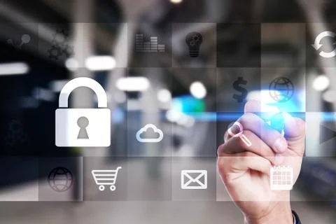 Data protection and cyber security concept on the virtual screen. Stock Photos