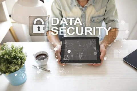Data protection and cyber security concept on the virtual screen. Stock Photos
