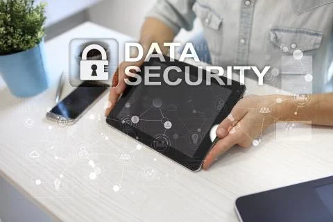 Data protection and cyber security concept on the virtual screen. Stock-Fotos