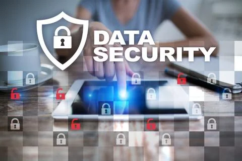 Data protection and cyber security concept on the virtual screen. 스톡 사진