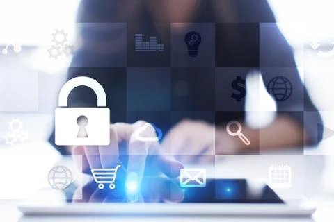 Data protection and cyber security concept on the virtual screen. 스톡 사진