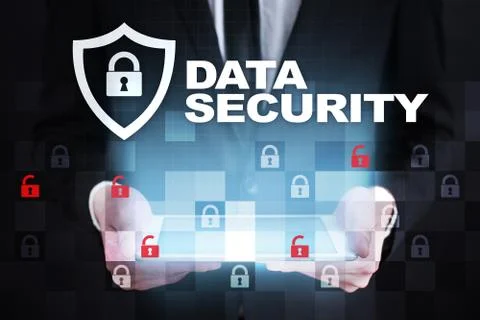 Data protection and cyber security concept on the virtual screen. Fotos Stock
