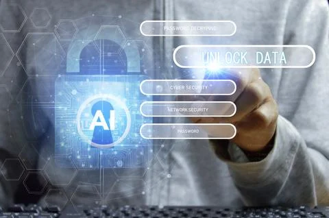 Data protection and data unlocking concept Managed with AI system Stock Photos