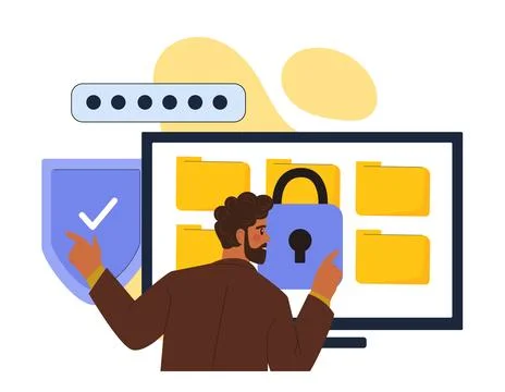 Data protection and file security concept. Vector illustration 库存插图