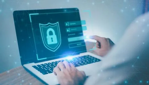 Data protection and internet security concept, user typing login and passwo.. Foto stock