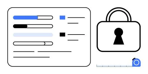 Data Protection and Privacy Concept with Lock, Progress Bars, and Measurement Stock Illustration