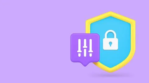 Data Protection And Privacy Control 3d Banner Template Vector Illustration. Stock Illustration
