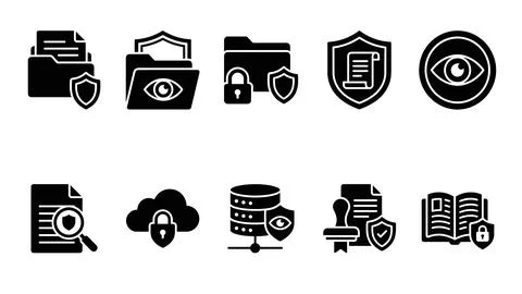 Data protection and privacy icon collection in black, including secure docu.. 스톡 일러스트