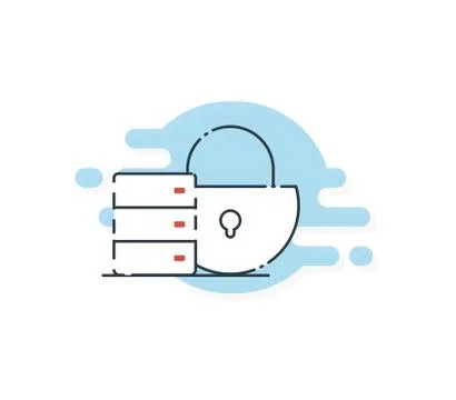 Data protection and safe work. Internet security. Flat line Vector illustration. Stock Illustration