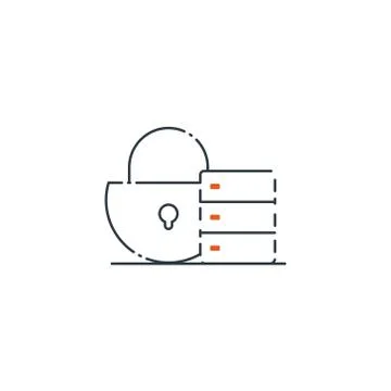 Data protection and safe work. Server, Cloud storage, Lock icon. Stock Illustration