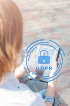 Data protection and security important information in your mobile phone, Woman Stock Photos