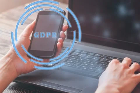 Data protection and security important information in your mobile phone, Woman Stock Photos