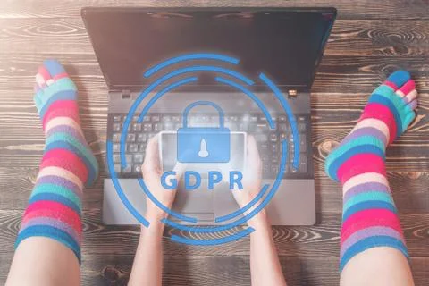 Data protection and security important information in your mobile phone, Woman Stock Photos