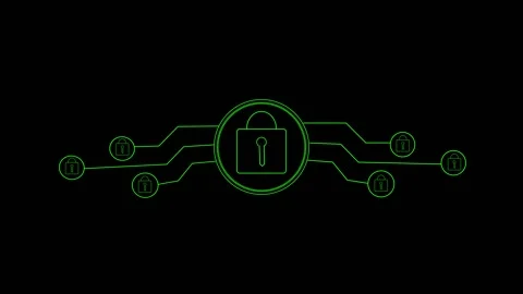 Data protection animation featuring green glowing padlock icon on black bac.. Stock Footage 339985515