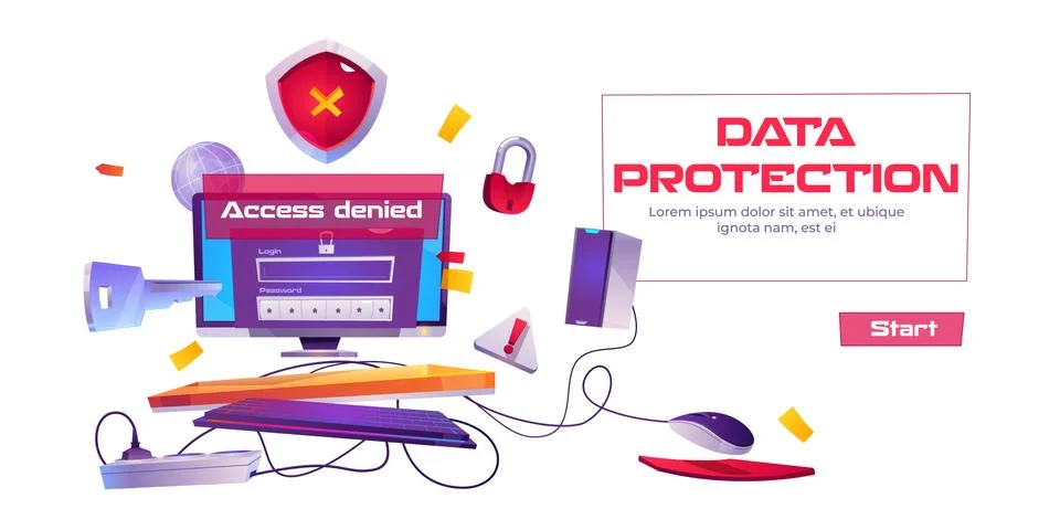 Data protection banner with computer access denied Stockillustratie
