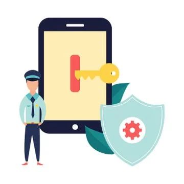 Data protection banner with locked device Stock Illustration