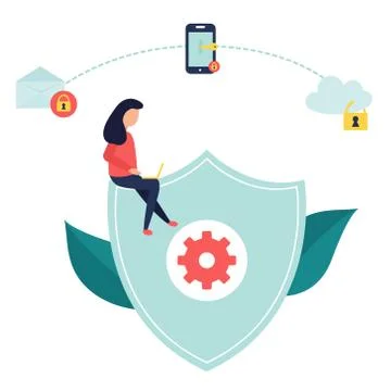 Data protection banner with locked information files Stock Illustration