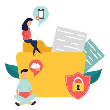 Data protection banner with locked information files Stock Illustration