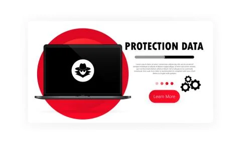 Data protection banner. Safe work on laptop. System security. Privacy protect Stock Illustration